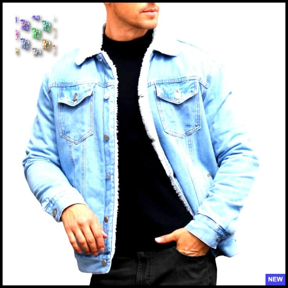 Sherpa Lined Denim Trucker Jacket Slim Fit Classic Casual Winter Coats